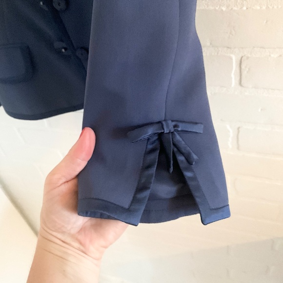 Luisa Spagnoli Women’s Blazer Silk Navy Blue Satin trims Suiting Tailoring Sz M - Picture 4 of 16